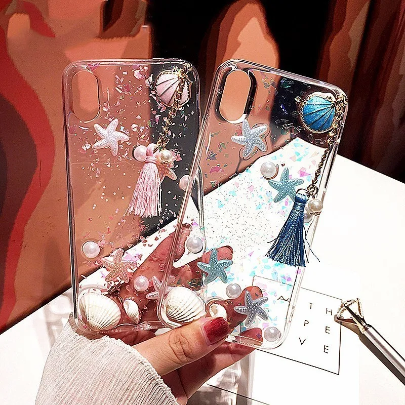 3D милый чехол с жемчужинами и раковиной для iPhone XS Max мягкий силиконовый XR 7 6 6S 8 Plus X
