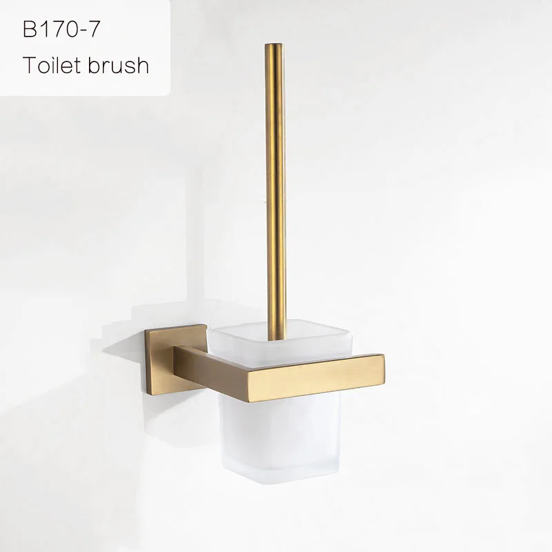 Toilet brush Золотой матовый набор аксессуаров для ванной комнаты, вешалка для полотенец, держатель для туалетной бумаги, вешалка для полотенец, крючок, мыльница, туалетная щетка - Цвет: Toilet brush