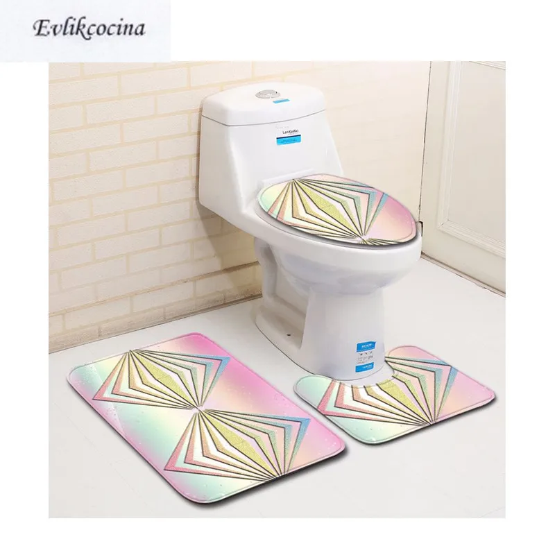 

Free Shipping 3pcs Colored Prismatics Banyo Paspas Bathroom Carpet Toilet Bathmat Set Non Slip Tapis Salle De Bain Alfombra Bano