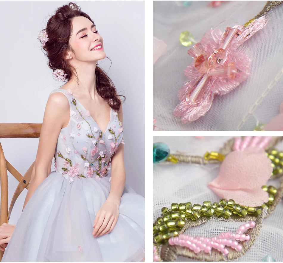 

SSYFashion New Sweet Lace Flower Short Cocktail Dresses Banquet Sexy V-neck Mini Sleeveless A-line Party Gown Homecoming Dress