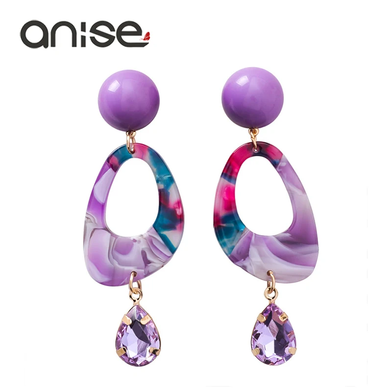 Классические фиолетовые серьги капельки с кристаллами Anise женские милые
