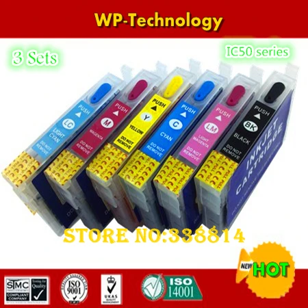 

[3 sets] Empty refill ink cartridges suit for ICBK50 - ICLM50 , IC50 suit for Epson PM-G850/G4500/T960/A940/A920/A840S/D870 etc
