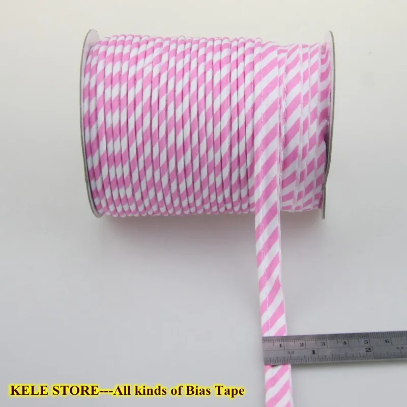 pink strips 50yds Хлопок косой трубопровод, трубопровод лента, косой ленты со шнуром, размер: 12 мм, 1/" 50 ярдов, для DIY одежды ручной работы, различные цвета - Цвет: pink strips 50yds