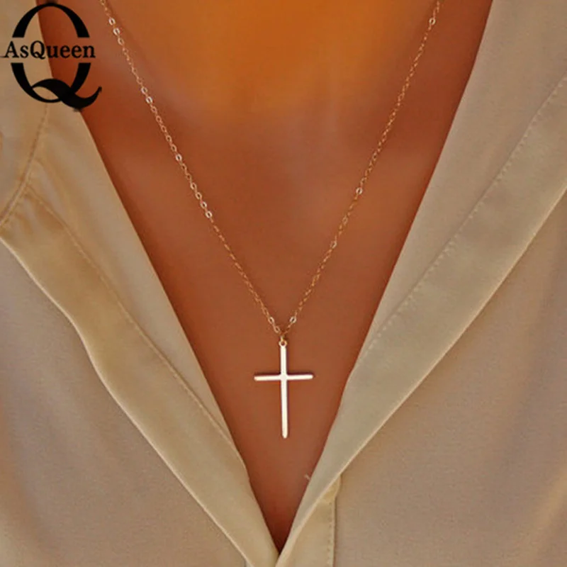 Small Gold Cross Pendant Necklace Women Girl Kids Mini Charm Pendant Gold Color Jewelry Crucifix Christian Ornaments