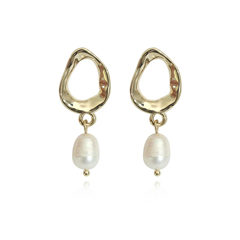Baroque style shaped hollow ear hanging natural pearl pendant Drop Earrings For Women Design Fashion Jewelry 1pair | Украшения и