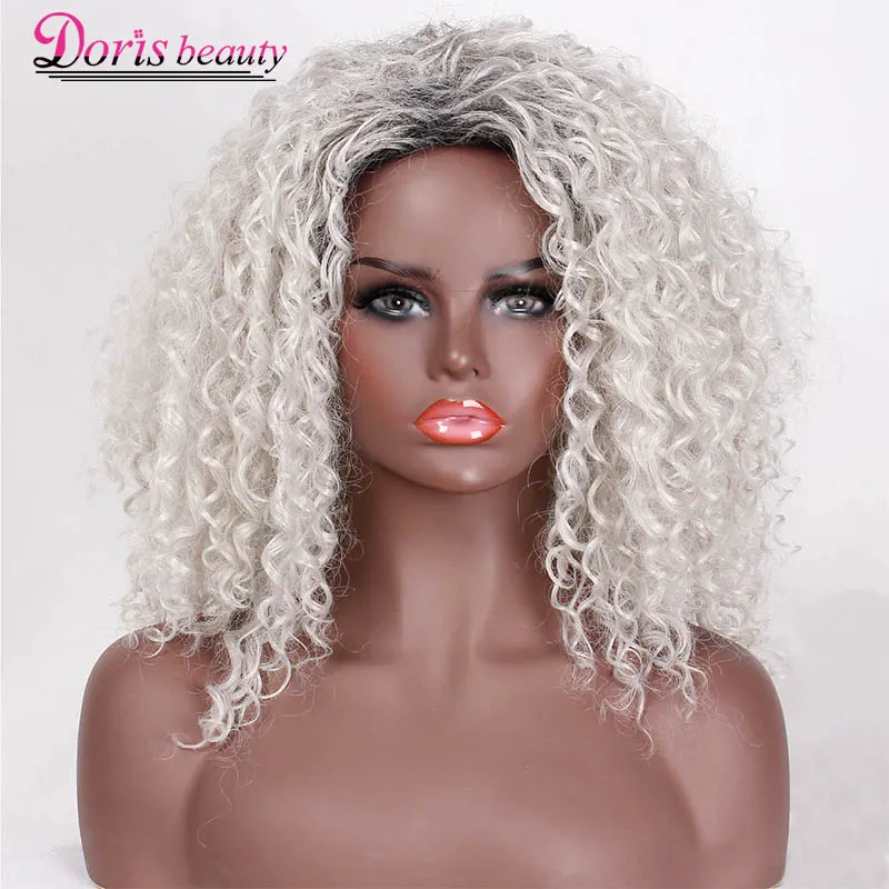 Doris beauty длинные Омбре Серый Белый парики для женщин синтетический кудрявый парик афро косплей волос натуральный серебристый черный коричневый красный