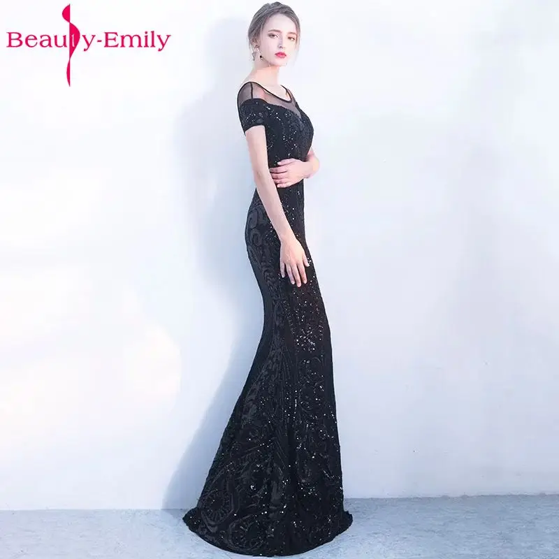 Элегантное Длинное Вечернее Платье с открытой спиной Beauty Emily черное вечернее