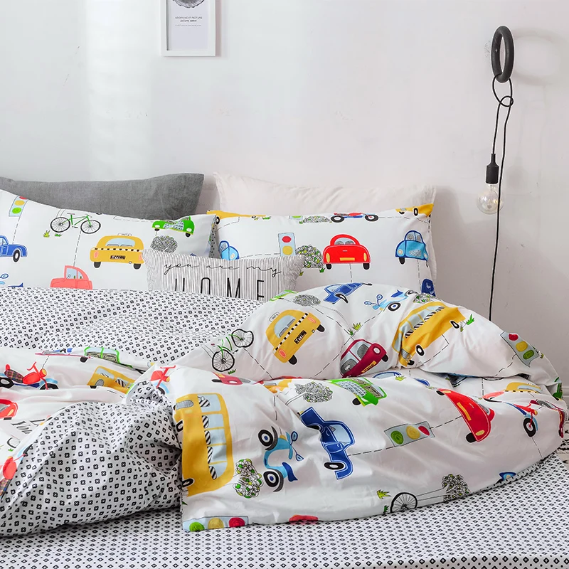 Комплект постельного белья с мультяшным автомобилем AB набор пододеяльников для