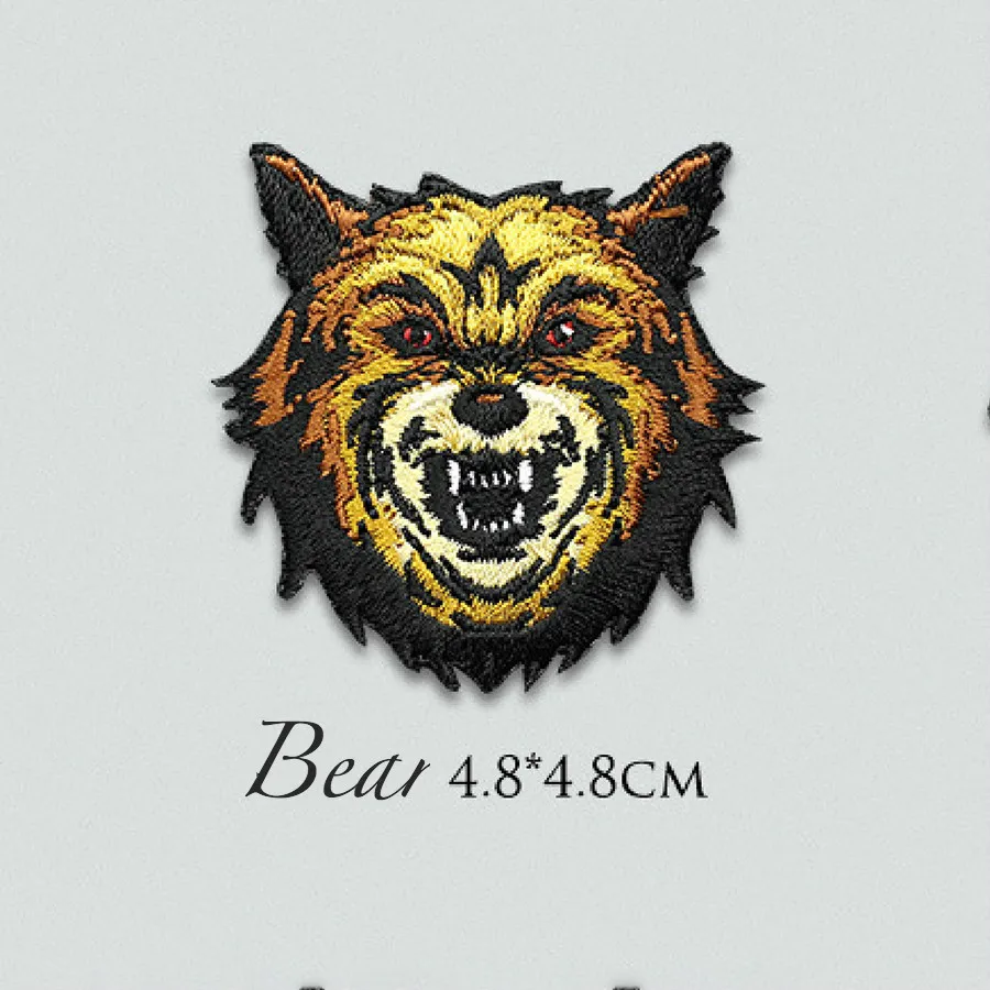 Brown bear B Мультяшные животные железные нашивки для одежды тигр лев волк кабан вышивка значки аппликаций для одежды футболка джинсы обувь - Цвет: Brown bear B