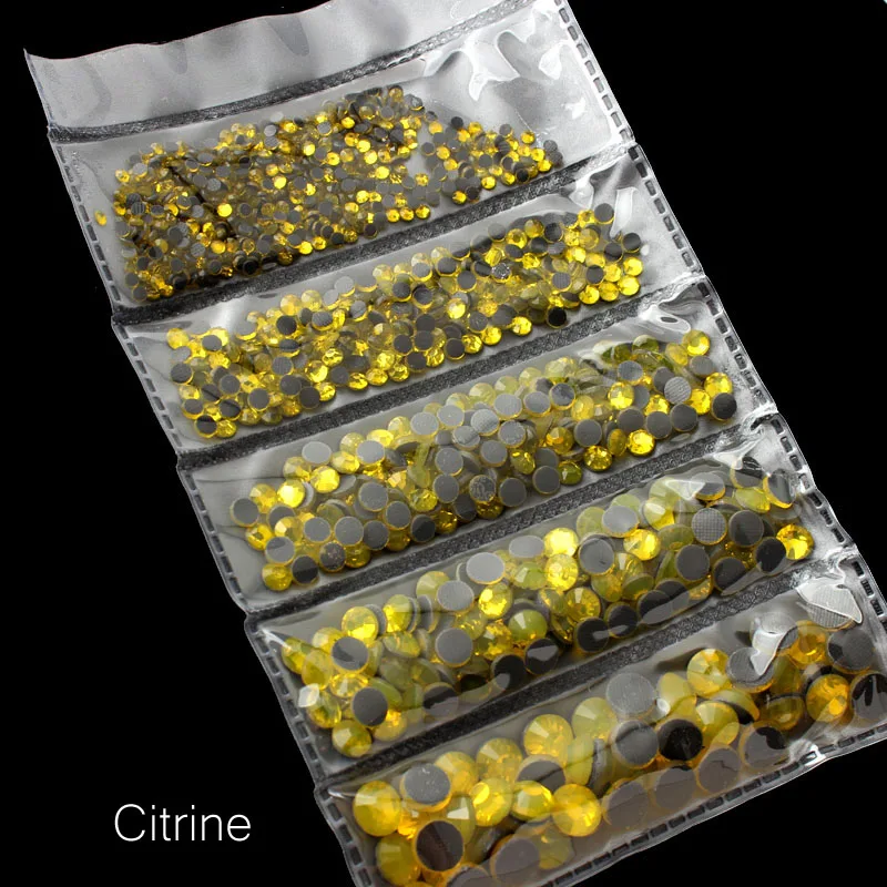Citrine Новая распродажа, разноцветные стразы для горячей фиксации 1200 шт, хрустальные декоративные камни для одежды, орнамент - Цвет: Citrine
