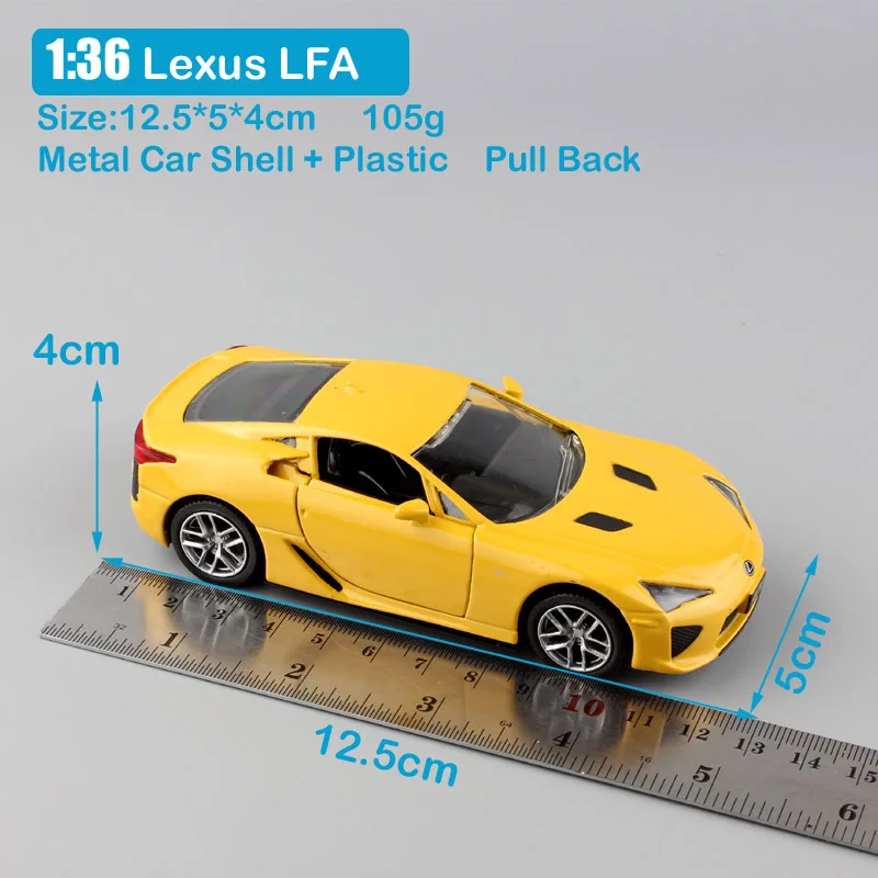 Lexus LFA Yellow 1/36 масштабный маленький автомобиль Тойота Лексус LFA оттягивающийся суперкар Спортивное купе литье под давлением Модель автомобиля игрушки для детей миниатюры - Цвет: Lexus LFA Yellow