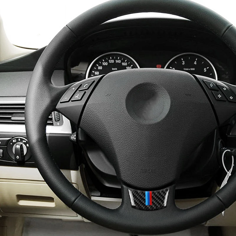 Углеродное волокно руль Стикеры м полосы эмблема 3D автомобиля для BMW E60 E61 2004 2010