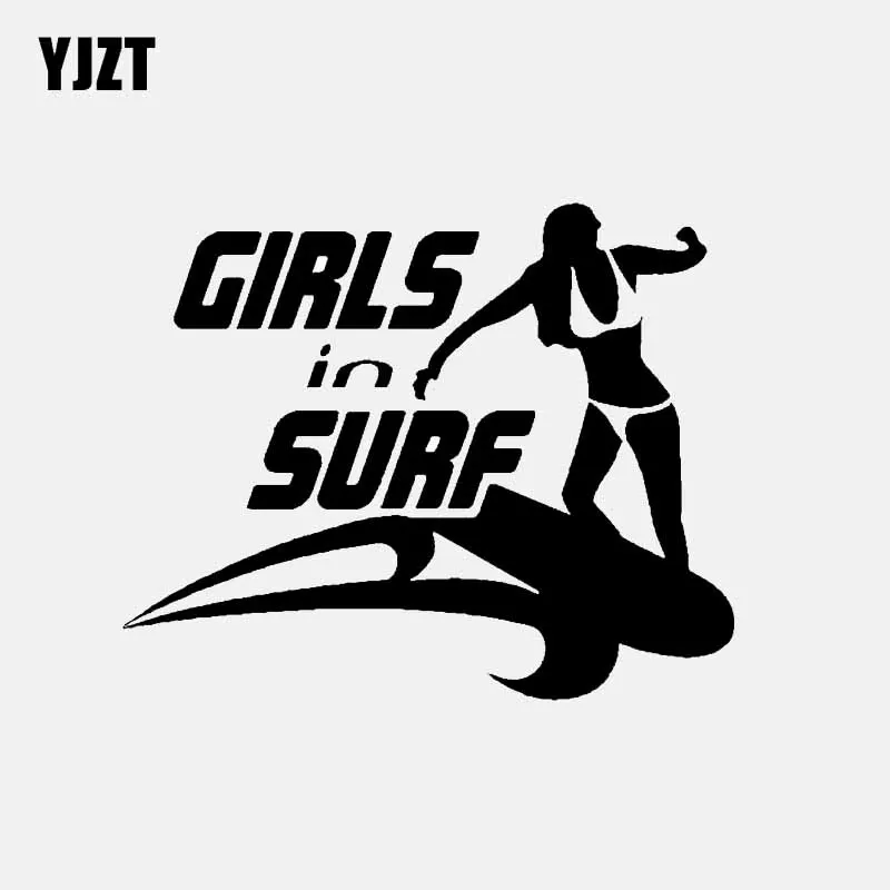 

YJZT 13CM*10.5CM Fashion GIRLS IN SURF Vinyl High-quality Car Sticker Decal Black Silver C11-1658