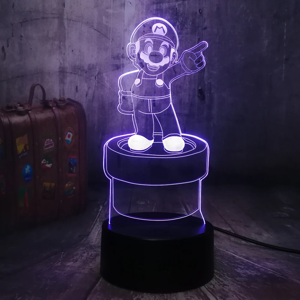 Новинка Супер Марио ночник фигурка героя игры 3D светодиодный светильник детский стол лампа 7 цветов Детская игрушка для декора дома подарок на Рождество на день рождения