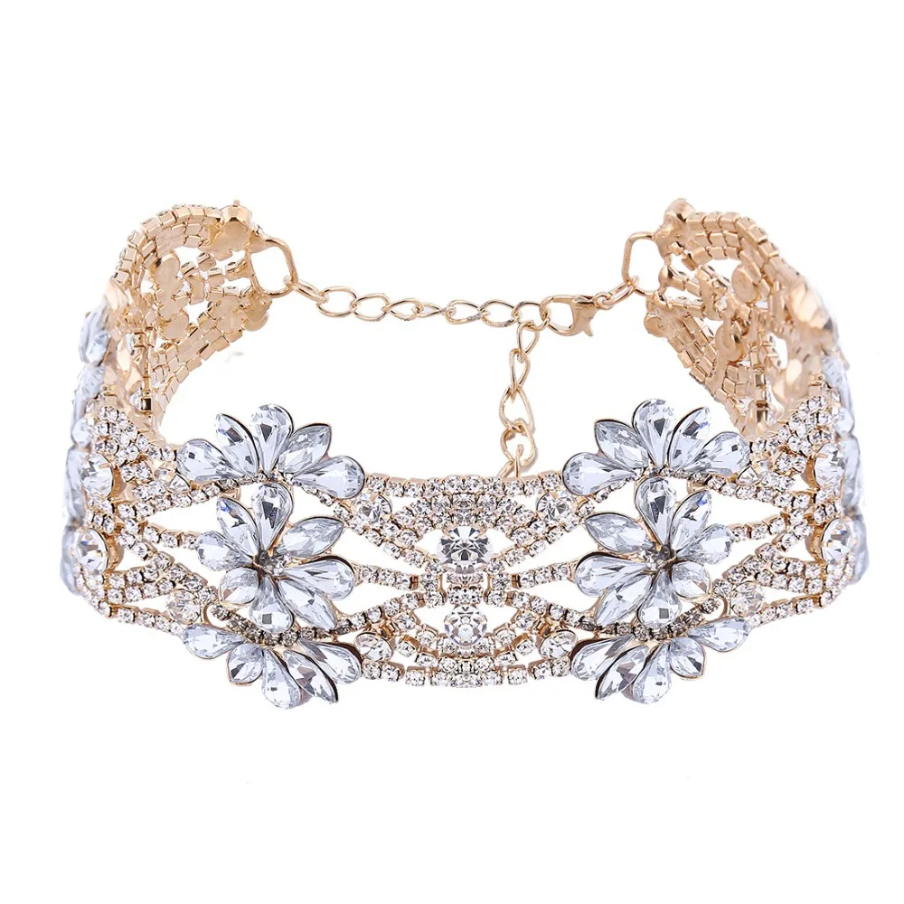 Модное ожерелье с цветами Ожерелье Стразы чокер до ключиц|clavicle necklace|rhinestone