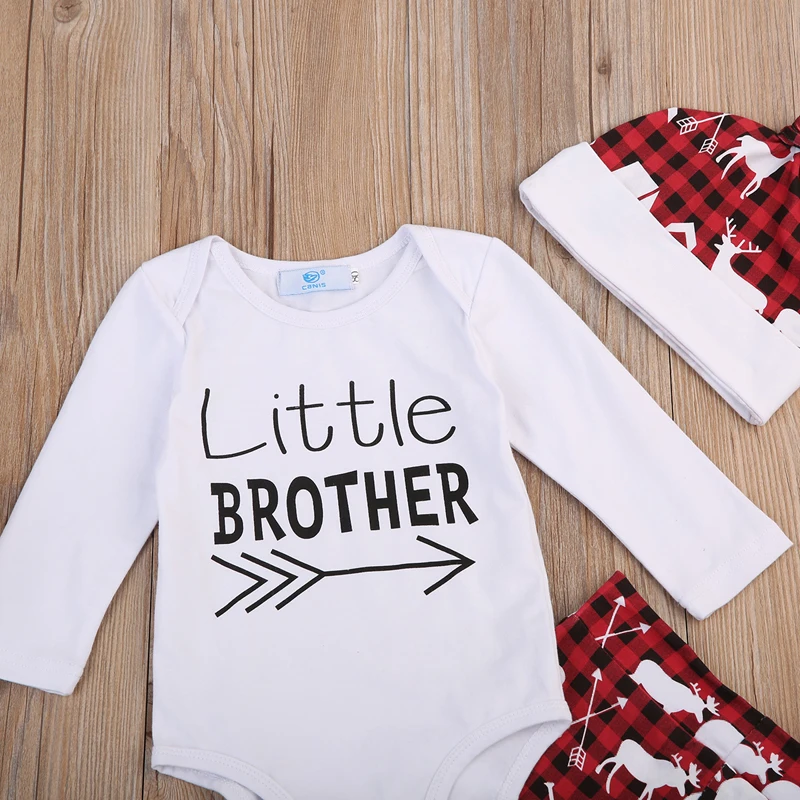 Ясельного и дошкольного возраста «Little Brother» и принтом наряды для маленьких мальчиков одежда с длинными рукавами детский комбинезон штаны шапка, комплект одежды из 3 предметов с принтом «олень», одежда