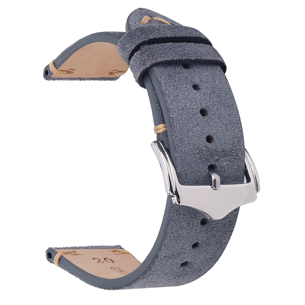 BEAFIRY Genuine Leather Watch Band 18mm 19mm 20mm 22mm Dark brown Dark blue Light brown Grey Suede  Leather Watch straps