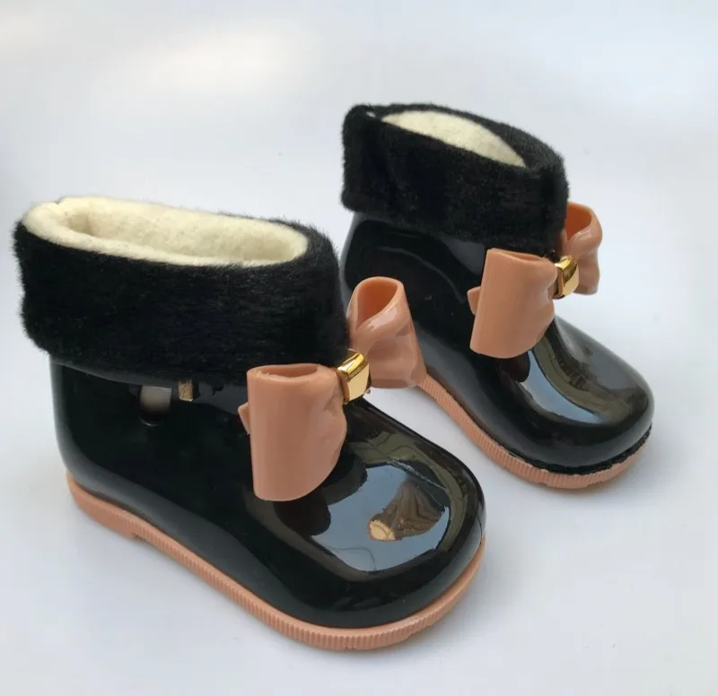 Autumn winter kids rain boots with warm velvet inside baby boys girls cute bow shoes children waterproof hot sale | Детская одежда и