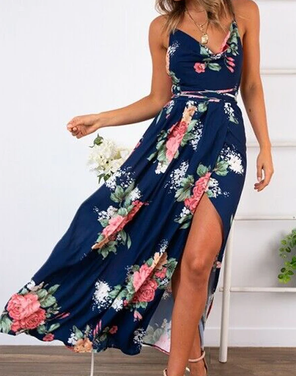 Хит продаж 2019 женское летнее сексуальное платье с цветочным принтом открытой