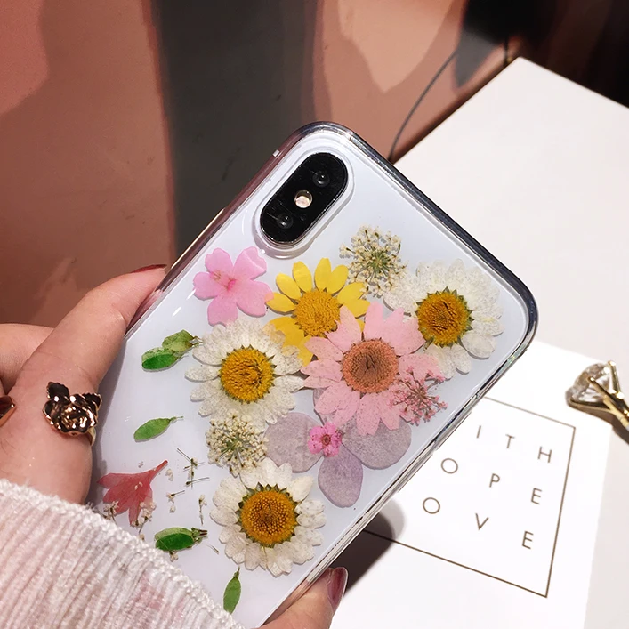 Qianliyao настоящие сухие чехлы для телефонов с изображением цветов для iPhone 7 мягкий чехол для iPhone X XS XR XS Max 6 6s 7 8 plus 11 Pro Max чехол ручной работы