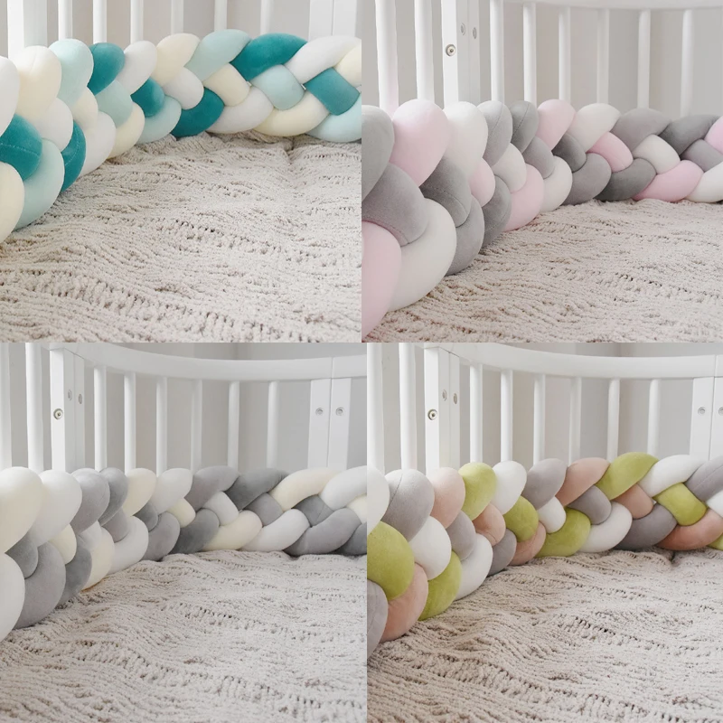 

4 Strip Knot Long Pillow Cushion,2.2M Length Heightening Baby Braided Crib Bumpers Nursery bedding,cot bedding , room dector