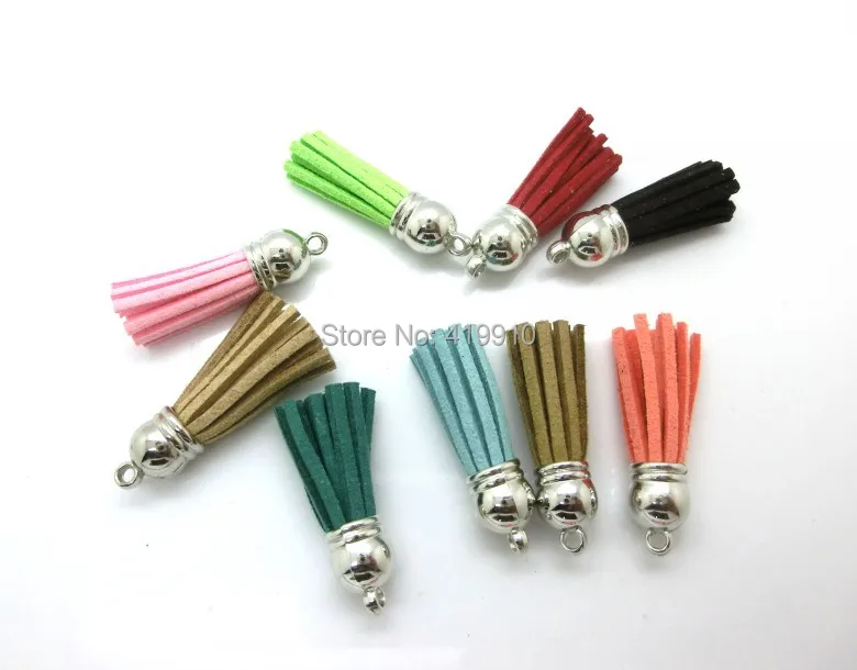 Бесплатная Shipping-30PCs разноцветные Серебристые замшевые Подвески с кисточками