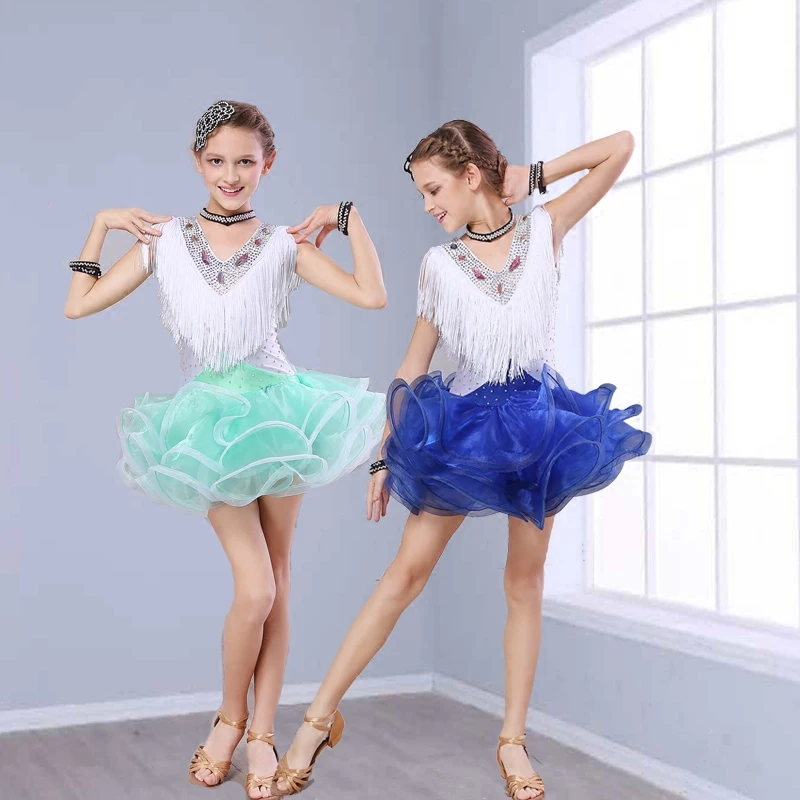

Children's Latin Dance Dress Girls Latin Dance Skirt Dress Shrimp Tassel Diamond Leotard Gymnastics Leotard D-0717