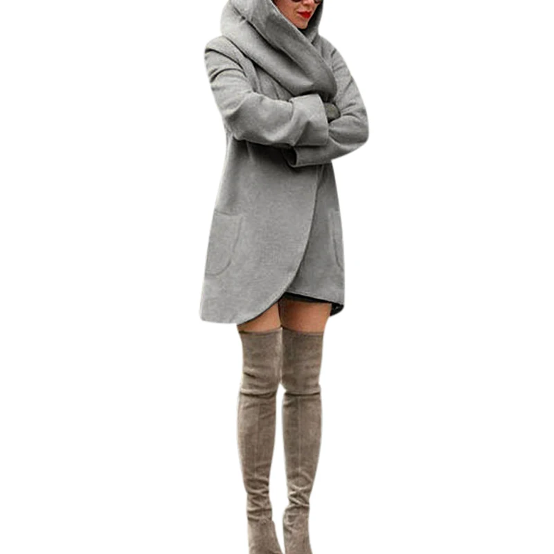 

Womens Autumn Winter Hooded Pocket Coat Lady Long Sleeve Outwear Jacket Overcoat