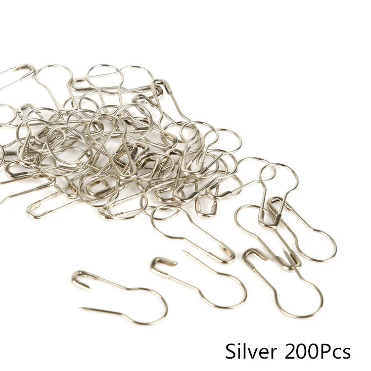 Silver Safety Pins 200 штук, металлические безопасные булавки в форме калабаша, блокировка стежка, маркер, блокировка, булавки, игла, зажим, маркер для вязания, Gehaakte, Декор, сделай сам, ремесло - Цвет: Silver Safety Pins