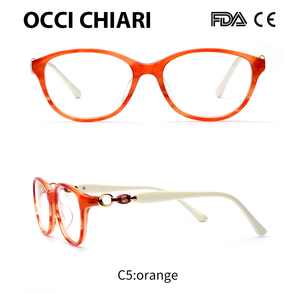 C5 orange OCCI CHIARI, Ретро стиль, Винтажный дизайн, женские ацетатные очки для близорукости, оправа для глаз, прозрачные линзы, женские очки, очки, W-CARLON - Цвет оправы: C5 orange