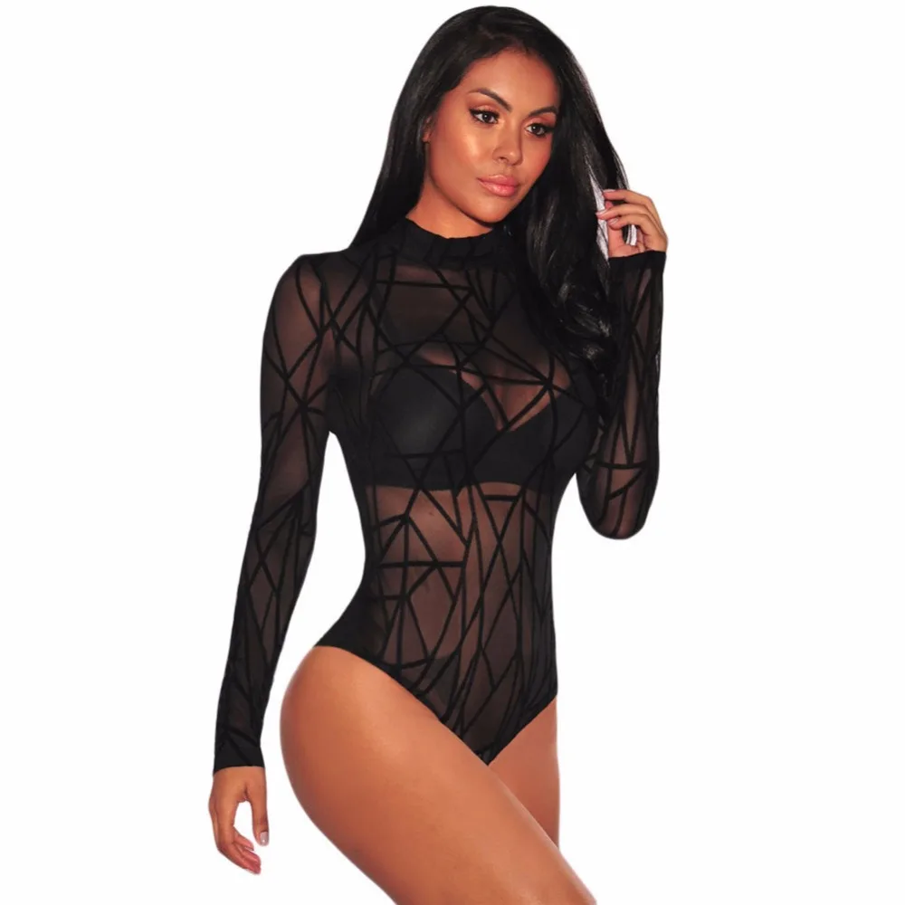LORDXX Body Feminino боди Женский сексуальный черный из прозрачной ткани сетчатый с длинным рукавом облегающий бархатный Боди женские Combinaison femme