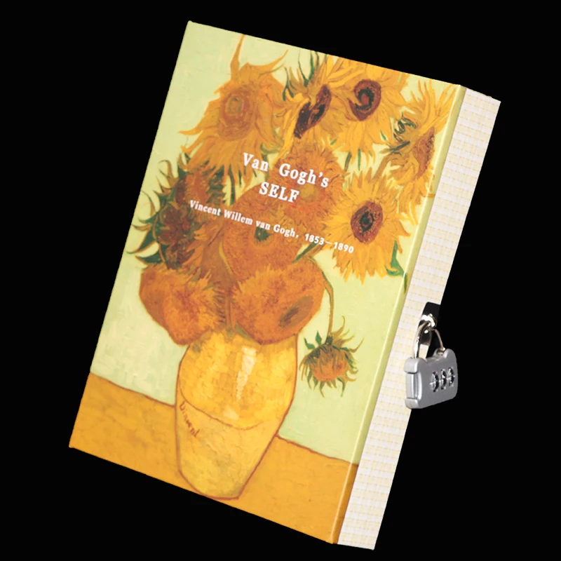 Модный винтажный дневник с замком, блокнот с паролем, записная книжка в штучной упаковке и дневник с кнопкой блокировки, записная книжка в твердом переплете, Ван Гог