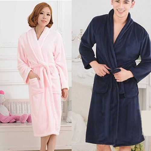 

Men Women Loose Long Sleepwear Comfortable Bathrobe Coral Fleece Spa Robe
