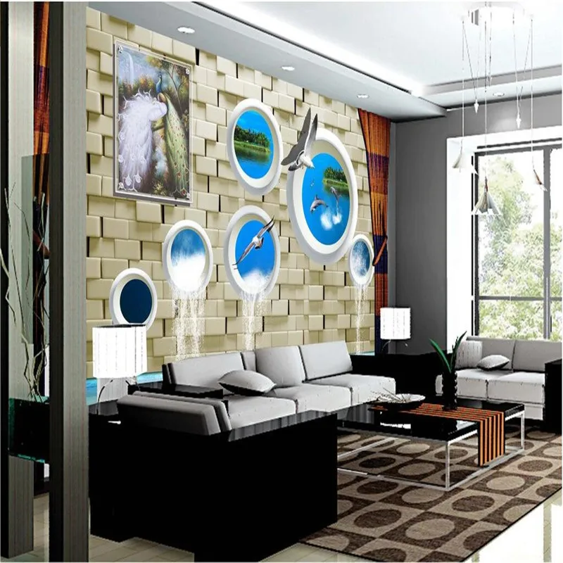 

beibehang Mural Modern Background Peacock Brick Dolphin Fresco De Pared 3d Wallpaper Hotel bedroom mural for the living room