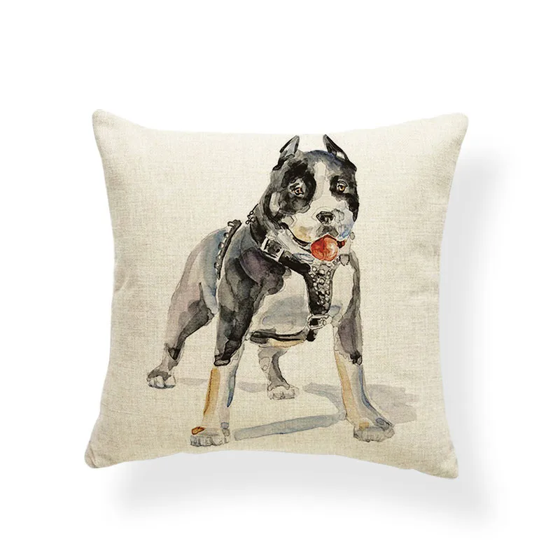 9 Ручная роспись животных подушки Дело акварельные Мопс золотистый ретривер наволочка офис для подростков бросить подушку 43 см Лен подарки - Цвет: 9