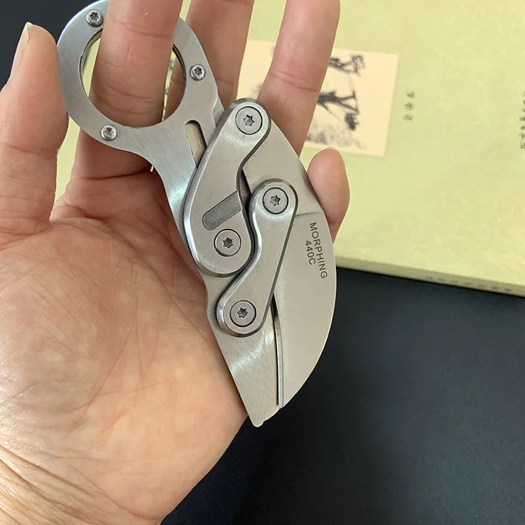 Type2-Silver 440C Нержавеющая Сталь Открытый EDC выживания Morphing Karambit Многофункциональный механический складной кемпинг режущий канат коготь нож - Цвет: Type2-Silver