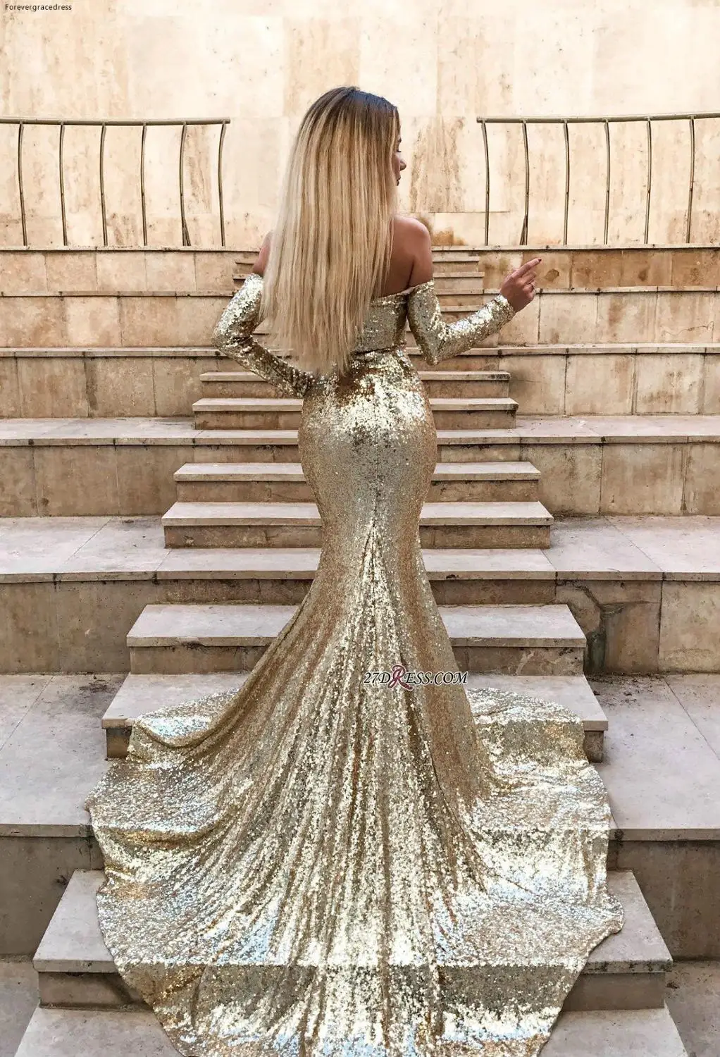 Женское вечернее платье Русалка с золотыми блестками недорогое праздничное