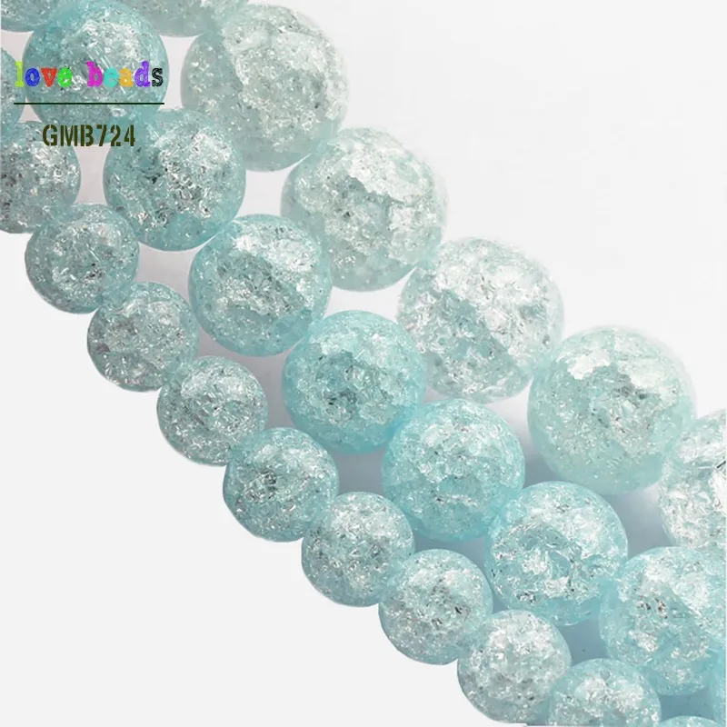 

6 8 10mm Blue Cracked Crystal for Diy Bracelet Jewelry Making Quartz Round Beads Wholesale Perles 15'' strand
