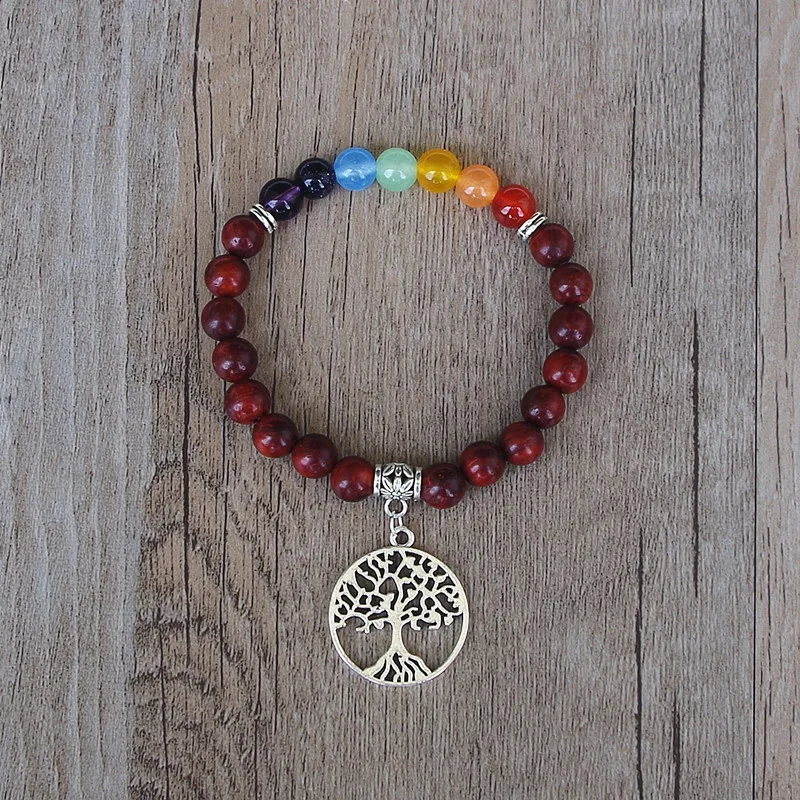 Браслет чакра ручной работы сделай сам 7 чакр темно красные деревянные бусины|mala