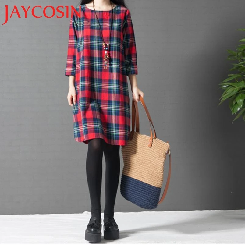 Женское платье в полоску Свободное длинное из хлопка и льна с длинными рукавами