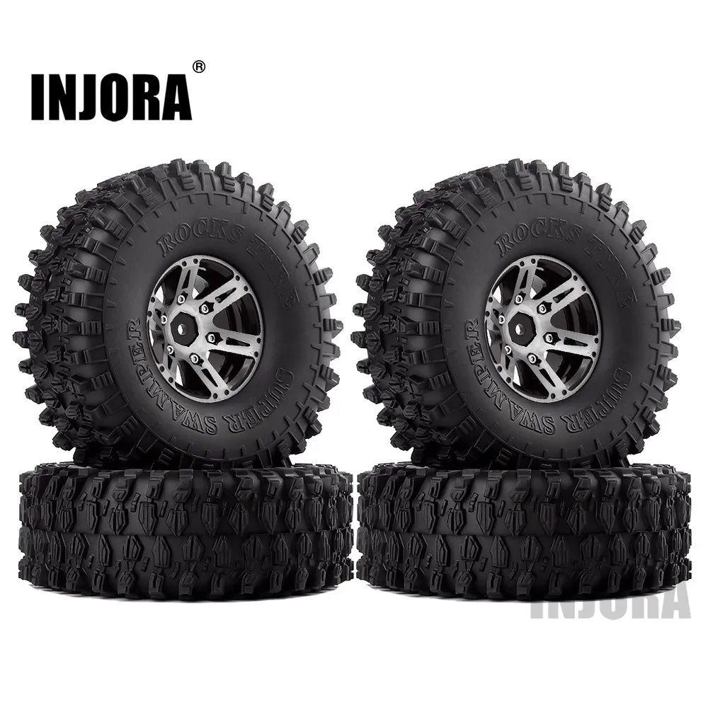 Silver Injora 4 шт 1," обод колеса, фитинги и 1,9 резиновые шины Набор для 1/10 RC комплект автомобильных принадлежностей для передней и задней оси SCX10 90046 RC автомобилей Запчасти - Цвет: Silver