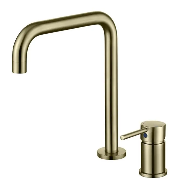 

Basin Faucet Brush Gold Bathroom Basin Faucet Widespread Lavatory Single Lever Mixer Tap Brass Sink tap Round Rotation