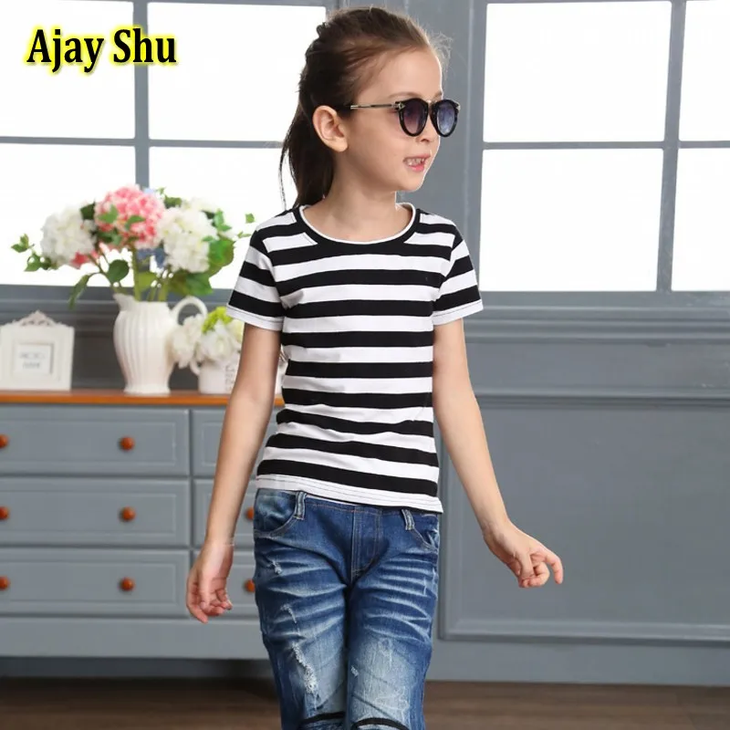 Детская футболка для мальчиков и девочек полосатая детская одежда летняя
