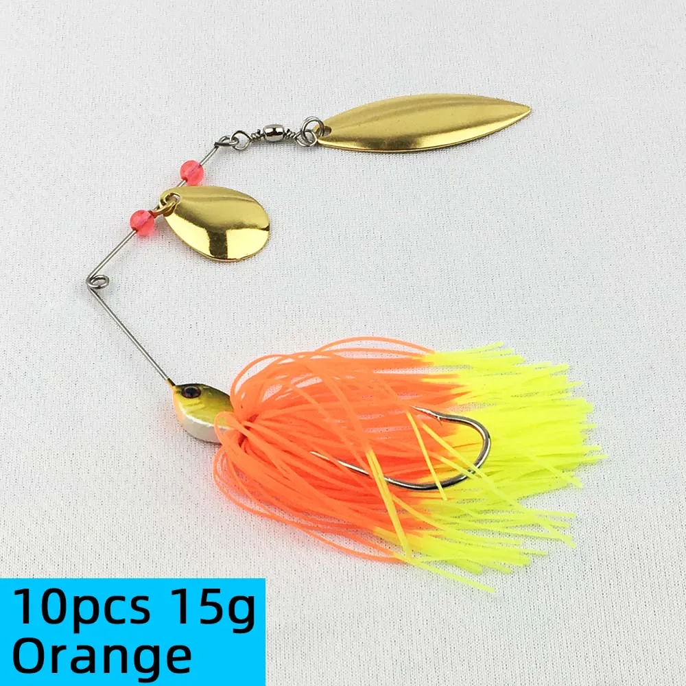 10pcs 15g Orange 10 шт. приманка для рыбалки жесткая Базз флэш-приманки блесна ложка Поворотная басовая Щука быстрый поиск длинные литые приманки - Цвет: 10pcs 15g Orange