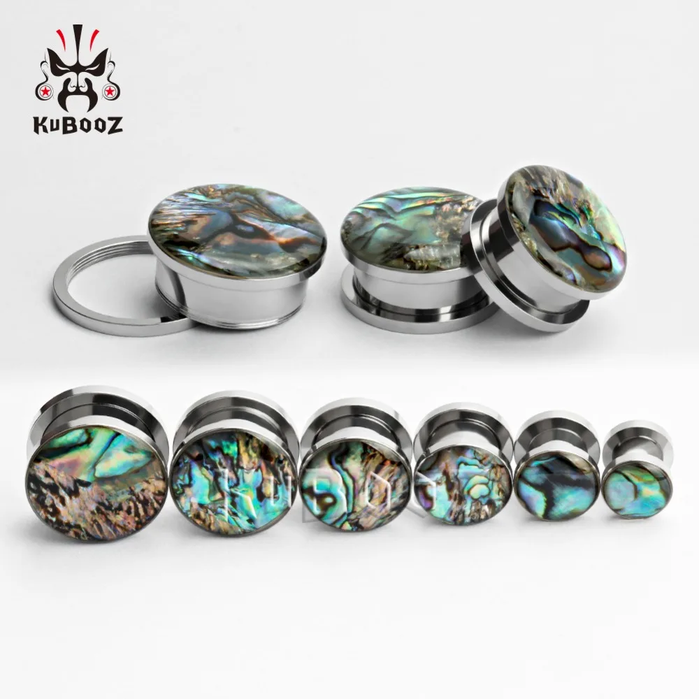 KUBOOZ беруши из нержавеющей стали в виде раковины, тоннели, расширители, пирсинг, ювелирные изделия для тела, модные винтовые серьги-гвоздики 0 г 00 г