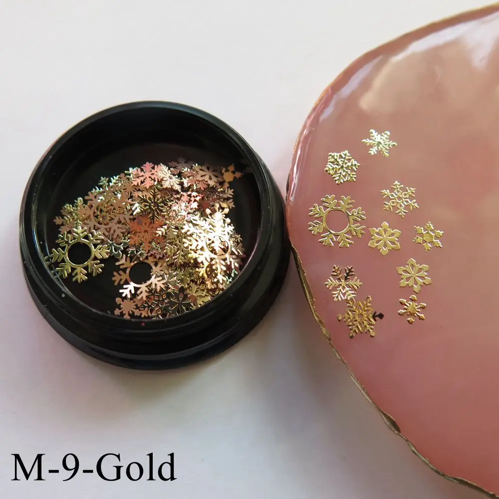 M-9-Gold 1Jar дизайн ногтей смешать различные металлические наклейки в баночках зодиака Снежинка Рождество Хэллоуин серии мультфильм M1-M9 - Цвет: M-9-Gold
