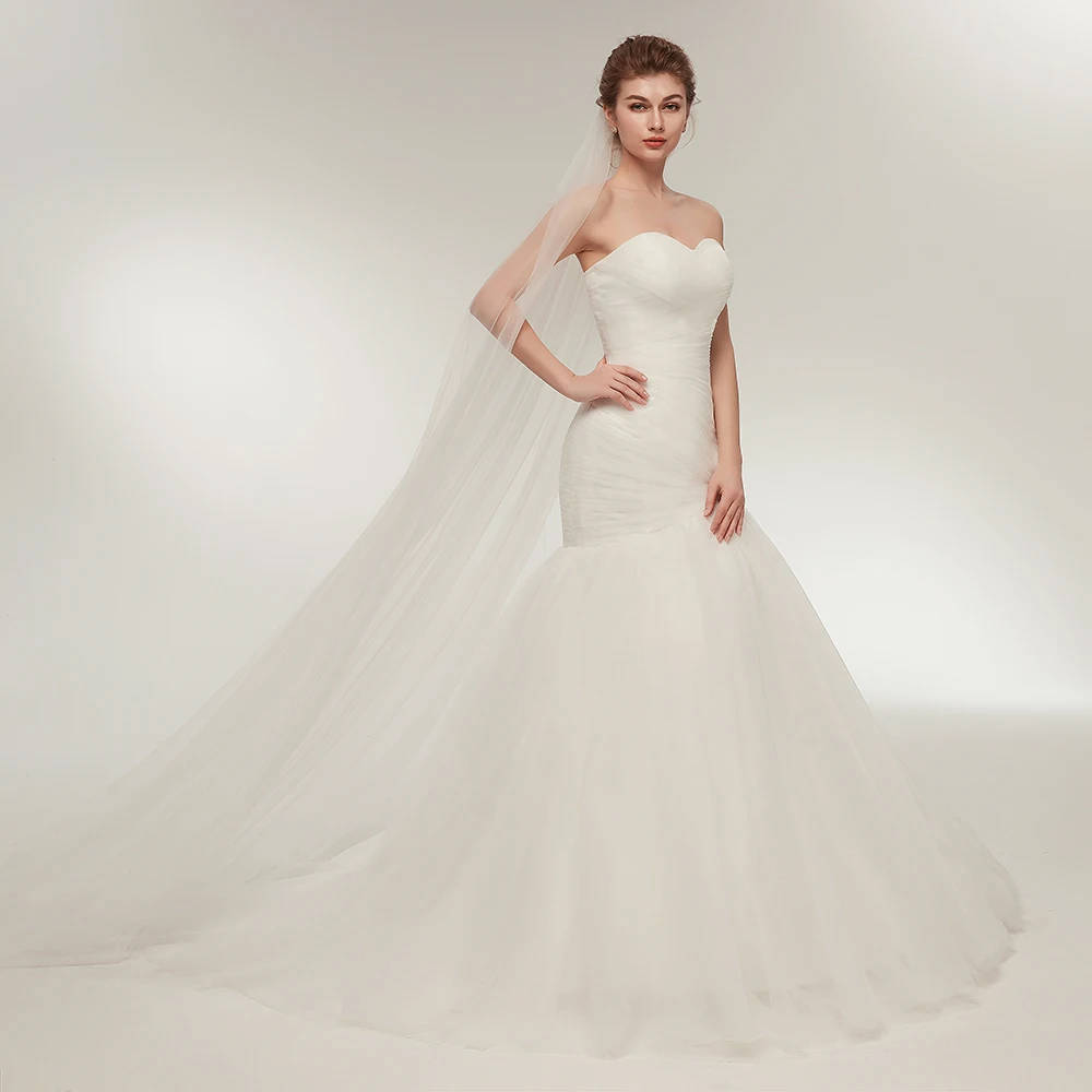 Merimaid Wedding Dress Sweetheart Neckline Ruffled Tulle Bridal Gowns Woman Marry Dresses Sleeveless 50 cm Length Train | Свадьбы и