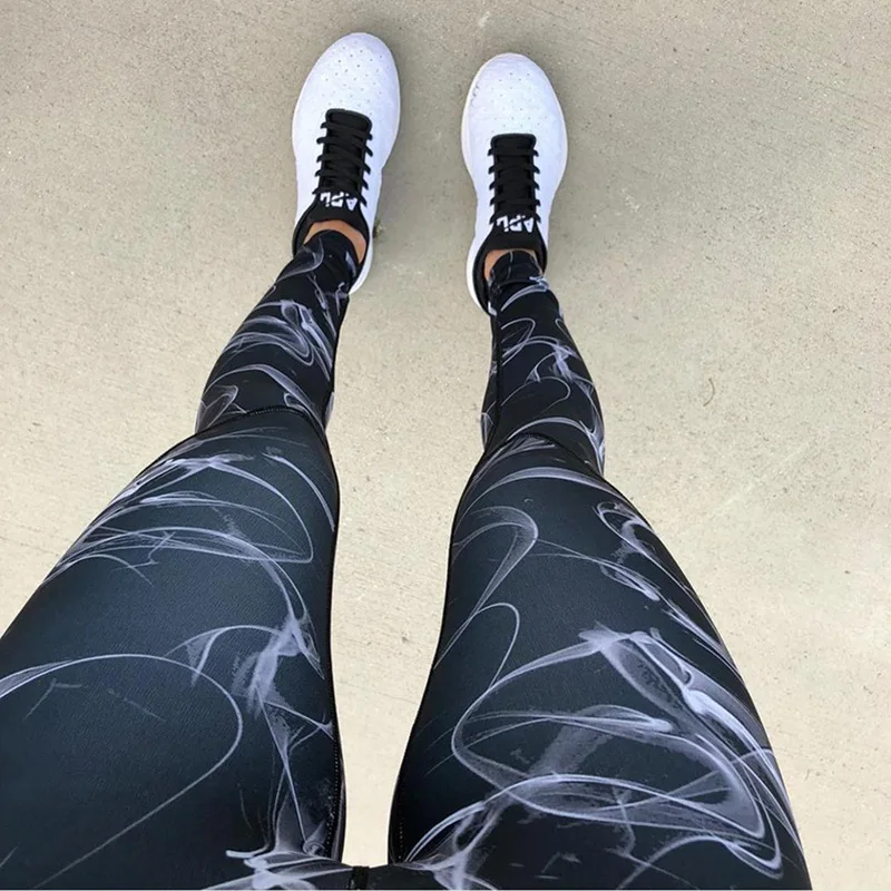 CHRLEISURE леггинсы с цифровой печатью женские сеткой для фитнеса высокой талией S