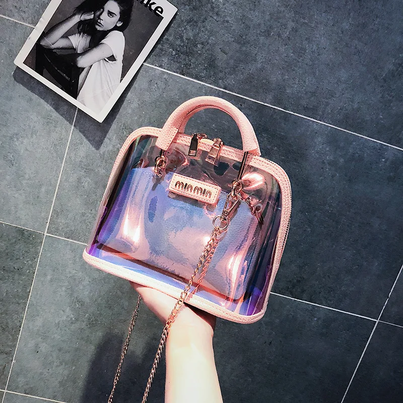 Женская прозрачная сумка Кроссбоди с золотыми цепочками для лета 2019|Сумки