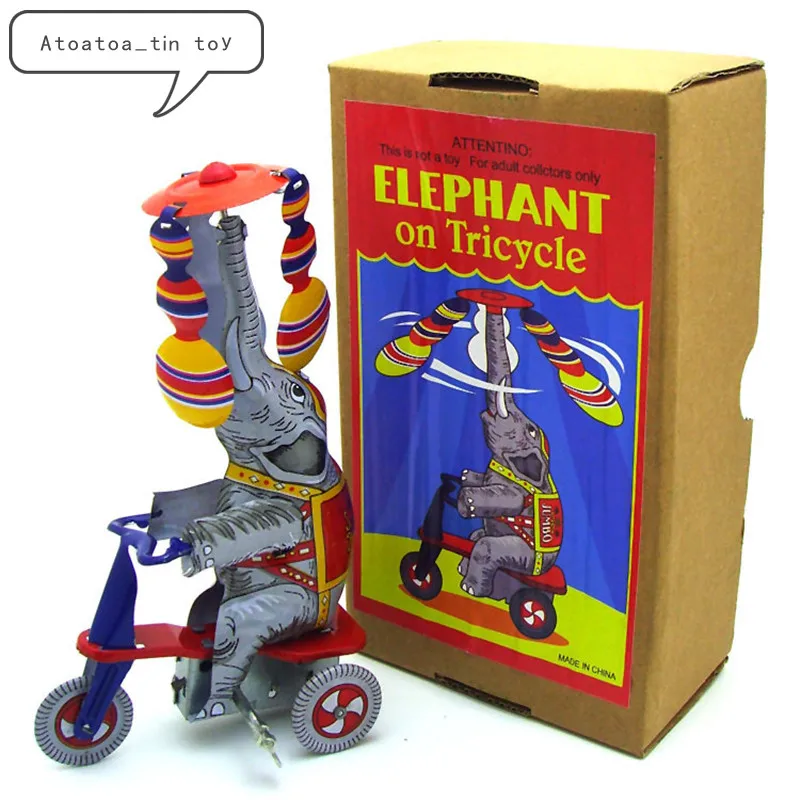 New Wind-up Mechanical Gentleman Riding Tricycle Crafts Clockwork Tin Toy 